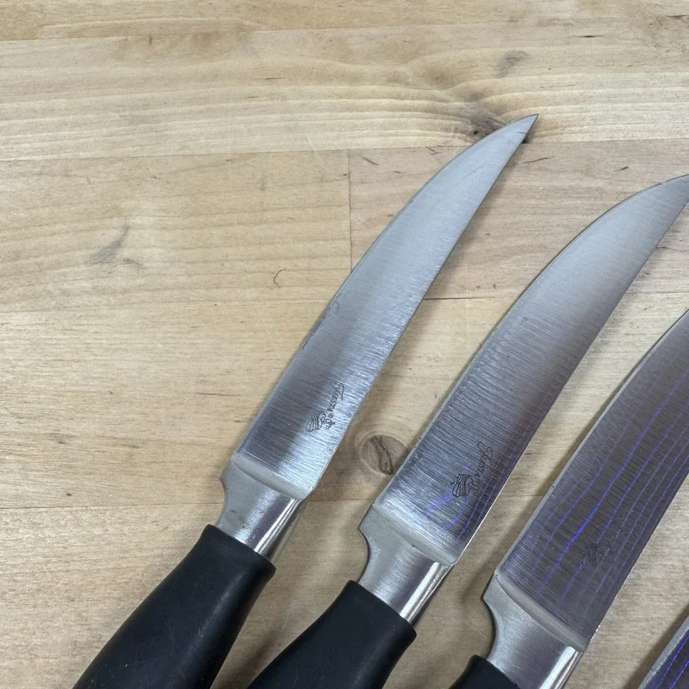 FIESTA Set of 6 Stainless Steel Steak Knives With a Wood Holder - Black